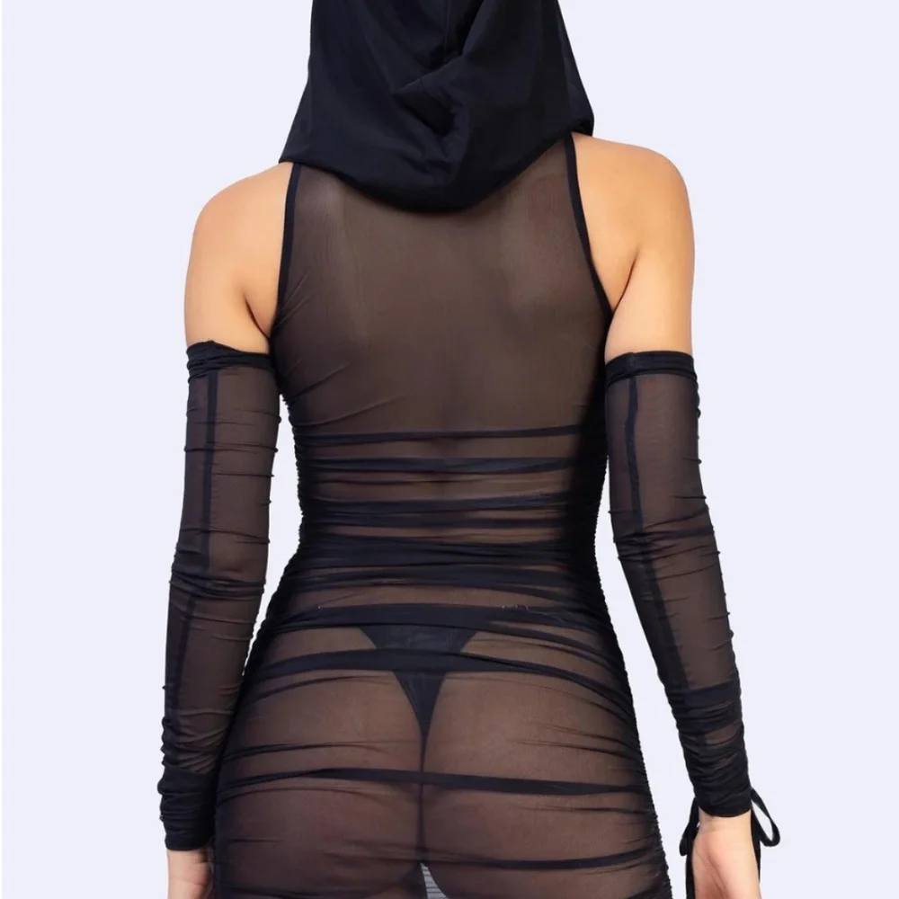 Badinka Horizon Black Hooded Ruched Dress and Gloves - Picture 2 of 3